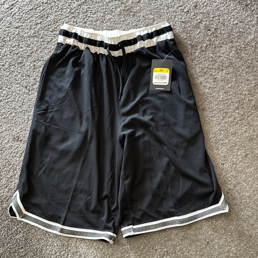 NWT Black Athletic Shorts with White Stripes and Elastic Waist